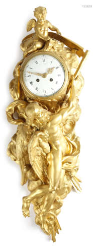A Napoleon III ormolu cartel clock in Louis XV style, the eight day brass cased drum movement
