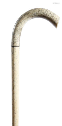 A 19th century sailor's whalebone walking cane, with a shepherd's crook handle and with a baleen