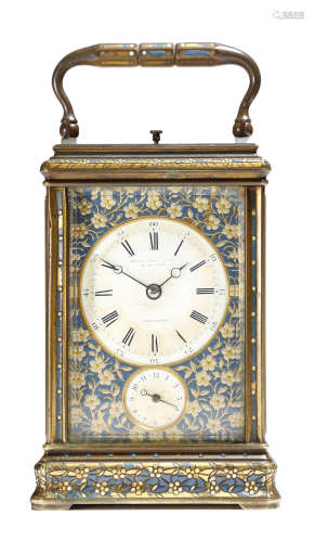 A late 19th century French repeating carriage clock with alarm by Drocourt, with a platform lever