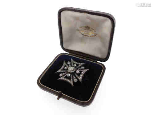 A late 19th century diamond Maltese cross brooch, set with graduated old circular-cut diamonds in