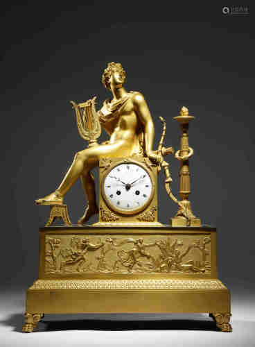 An Empire ormolu mantel clock by Claude Galle, the eight day brass cased drum movement with an