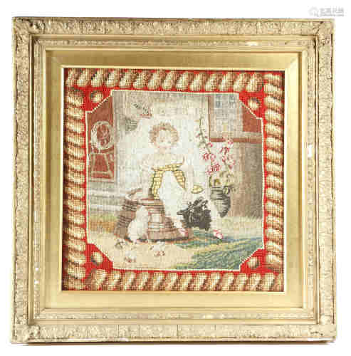 A pair of William IV needlework pictures, worked with gros and petit point in various coloured
