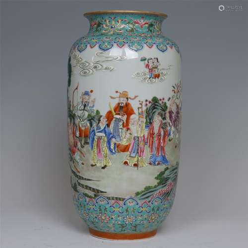 CHINESE PORCELAIN FAMILLE ROSE FIGURES LANTERN VASE