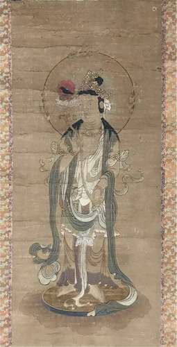 CHINESE SCROLL PAINTING OF STANDING GUANYIN