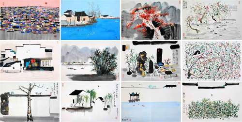 TWEELVE PAGES OF CHINESE ALBUM PAINTING OF ABSTRACTS