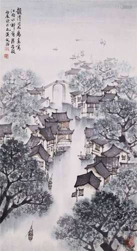 CHINESE SCROLL PAINTING OF LAKEVIEWS WITH PUBLICATION