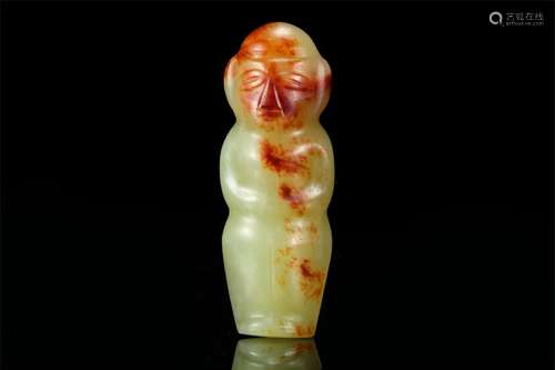 CHINESE CELADON JADE STANDING GODDESS