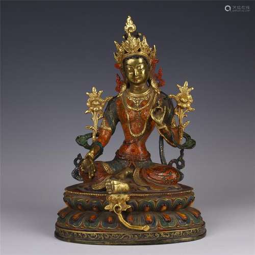 CHINESE GILT BRONZE SEATED TARA