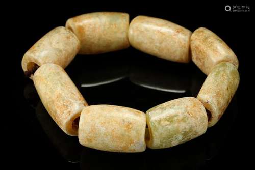 CHINESE NEPHRITE JADE BEAD BRACELET HONGSHAN PERIOD