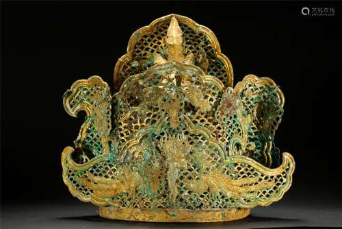 CHINESE GILT BRONZE PHOENIX QUEEN'S CROWN LIAO DYNASTY