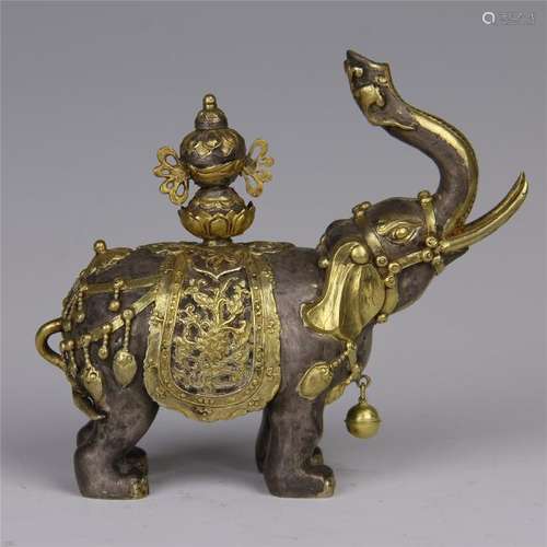 CHINESE GILT SILVER ELEPHANT