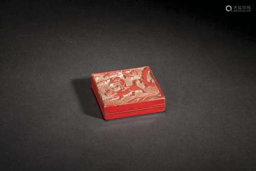 清 伏虎图漆雕印盒