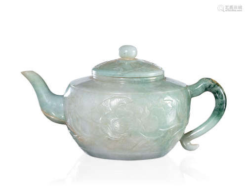 19世纪 翡翠牡丹纹茶壶