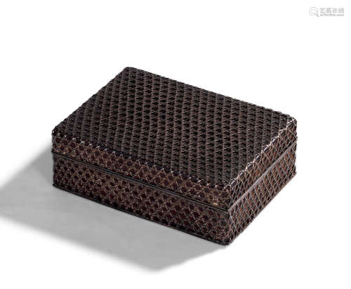 清 紫檀木银编丝长方形盖盒