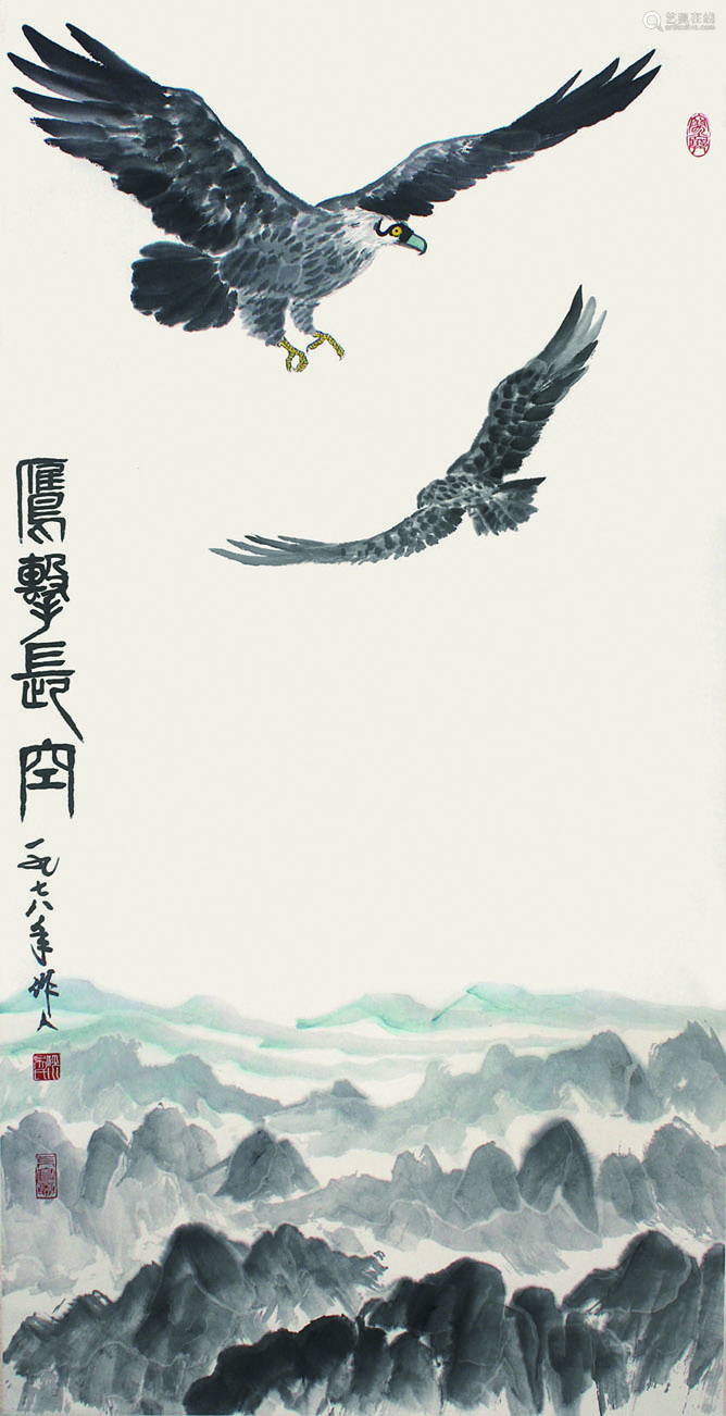 吴作人鹰击长空立轴纸本