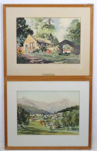 Edward S Billin (1911 - 1995), Watercolours , a pair, Houses at the foot of a mountain,