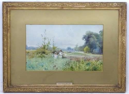 Ardene Clarence (1882-1966), Watercolour, Picking flowers in the wild meadow, Signed lower right .