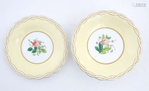 A Minton plate with floral decoration together with a comport with floral decoration. Approx.