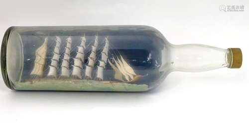 1920s ship in bottle : a model of a 5 masted high Speed Clipper ship / ship rigged Windjammer(