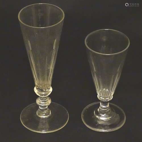 Ale Glasses : Two early 19th C conical shaped and facet sided pedestal ale glasses ,