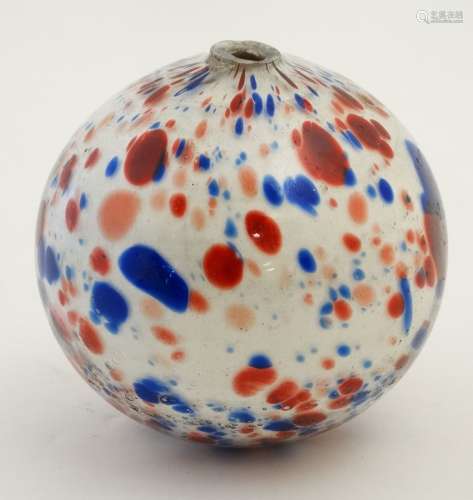 A 19thC Nailsea mottled / splattered glass witches ball/float approx 4 1/2
