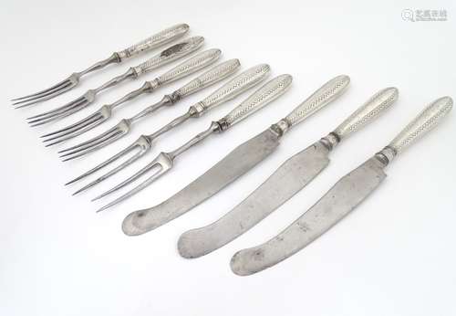 Geo III silver handled knives and forks Sheffield c.