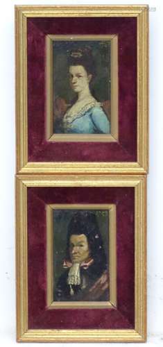 XVIII Continental school, Miniature portraits 1757 & 1742, oils on copper, A gentleman and a lady.