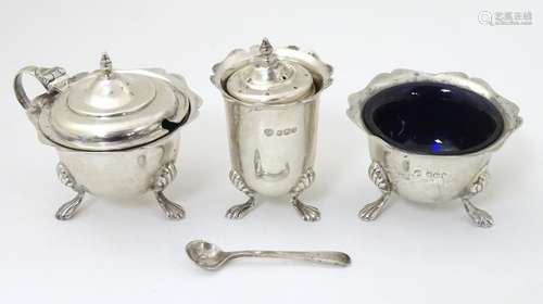 A 3-piece silver cruet comprising mustard 1965/1969 maker Francis Howard Ltd.