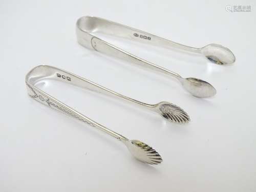 Small silver sugar tongs: 1 x hallmarked Birmingham 1924 maker Robert Chandler,