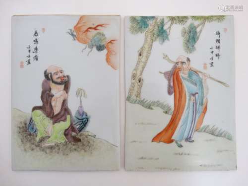 Two Chinese famille rose ceramic panels ,