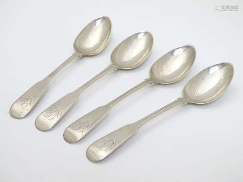 Four fiddle pattern teaspoons hallmarked Edinburgh 1820 maker 4 Newcastle maker CR 5 1/2