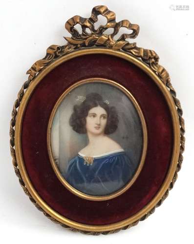 Jaola ? XX, Miniature : watercolour and gouache on ivorine oval, Portrait of a young woman,