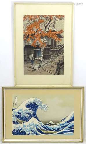 Japanese woodcut x 2, Ukiyo-e, Katsushika Hokusai - The Great Wave off Kanagawa, And another,