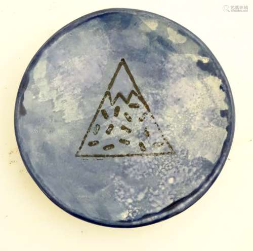 Minty Mountain: A local studio pottery small blue glazed dish decorated with a stylised mountain.