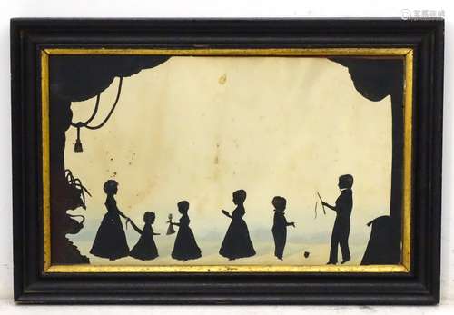 Early family cut silhouette conversation piece, c1820, attributed to Auguste Edouart,