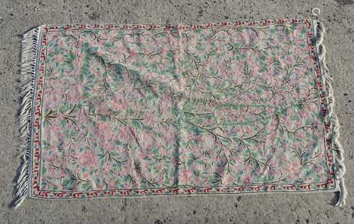 Rug / Carpet : a hand stitched rug / linen backed tapestry with pinks ,