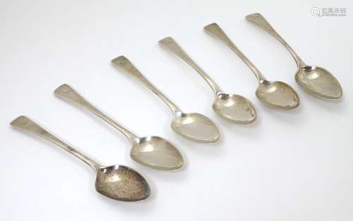 Six Geo III silver Old English Pattern teaspoons hallmarked London 1809.