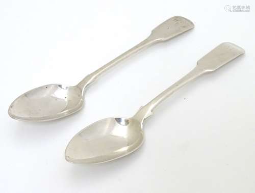 Two Scottish silver fiddle pattern teaspoons one hallmarked Edinburgh 1835,