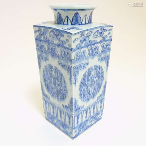 A Chinese blue and white Cong shaped vase,