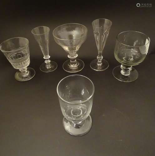 Glass : a collection of 6 Georgian glasses to include Rummers , Ale glasses etc.