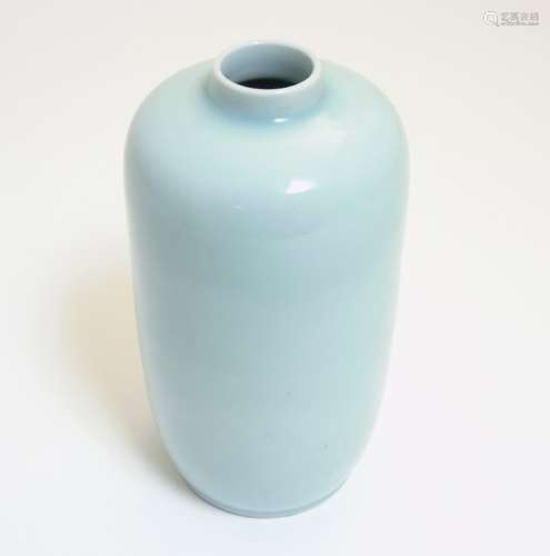 A Chinese Clair de Lune vase of tall oblong form with short cylindrical neck,