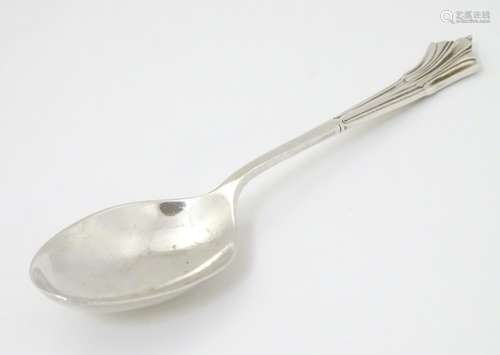 A silver Albany pattern dessert spoon hallmarked Birmingham 1917 maker J B Chatterley & Sons Ltd.