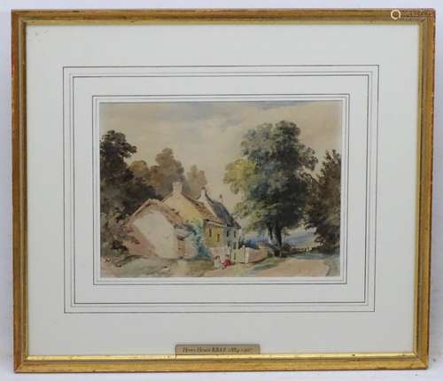 Henry Hewitt RBA (1884-1907), Watercolour, Figures before a country cottage, Signed lower right.