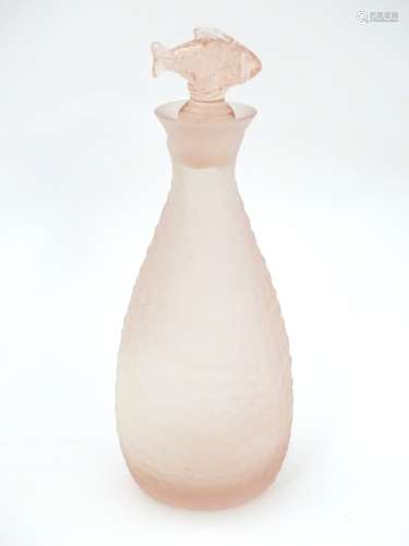 Art Deco Glass : a Peach glass scent bottle , the stopper surmounted with a fish ,