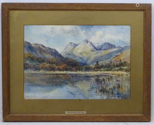 Alfred Rawlings ( 1865-1939 ), Watercolour, Lake near mountains, Signed lower left.