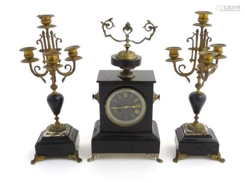'Naiziel Lectoure ' a slate cased 8 day clock and garnitures : a French clock set of slate and