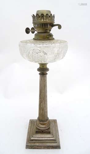 Silverplate oil lamp : a Doric column silverplate and glass twin Duplex burner oil lamp ,