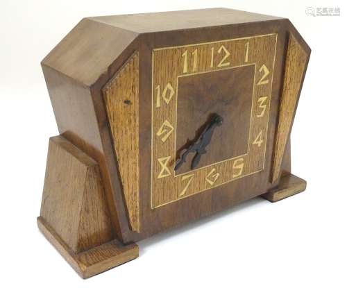 Electric Mantel Clock : a chambers and Tooth 'Chronos ' mark Art Deco Inlaid Walnut cased square