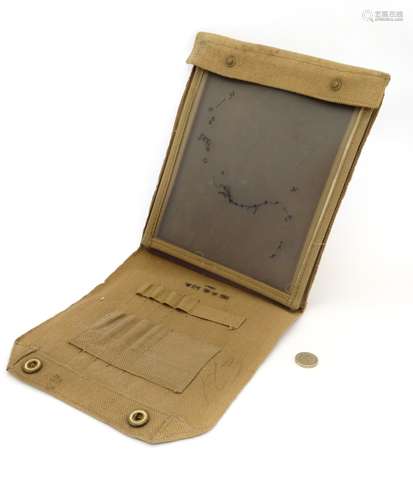 Militaria : A WWII / World War 2 British webbing map pouch , the inner with provision for tools ,