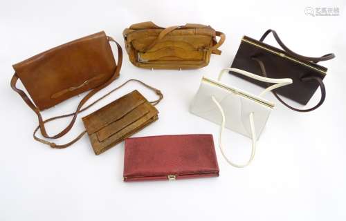 6 Ladies assorted vintage bags to include, 1 brown snake skin bag with shoulder strap, 3 brown bags,